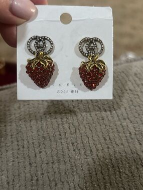 Gold & Red Strawberry Drop Inspired Earrings - S925 Posts